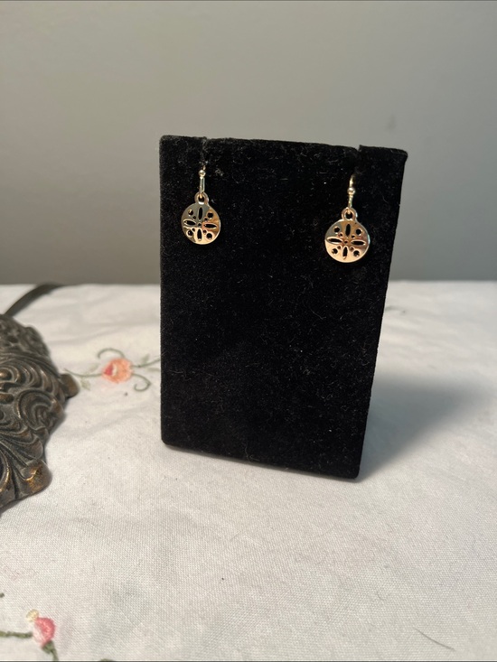 Jewelry - New Gold Sand Dollar Charm Drop Earrings Shiny Goldtone